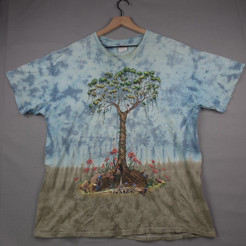 Tie Dye Tree of Life T-Shirt Mens XL Blue Psychedelic Hippie Art Graphic Tee Y2K